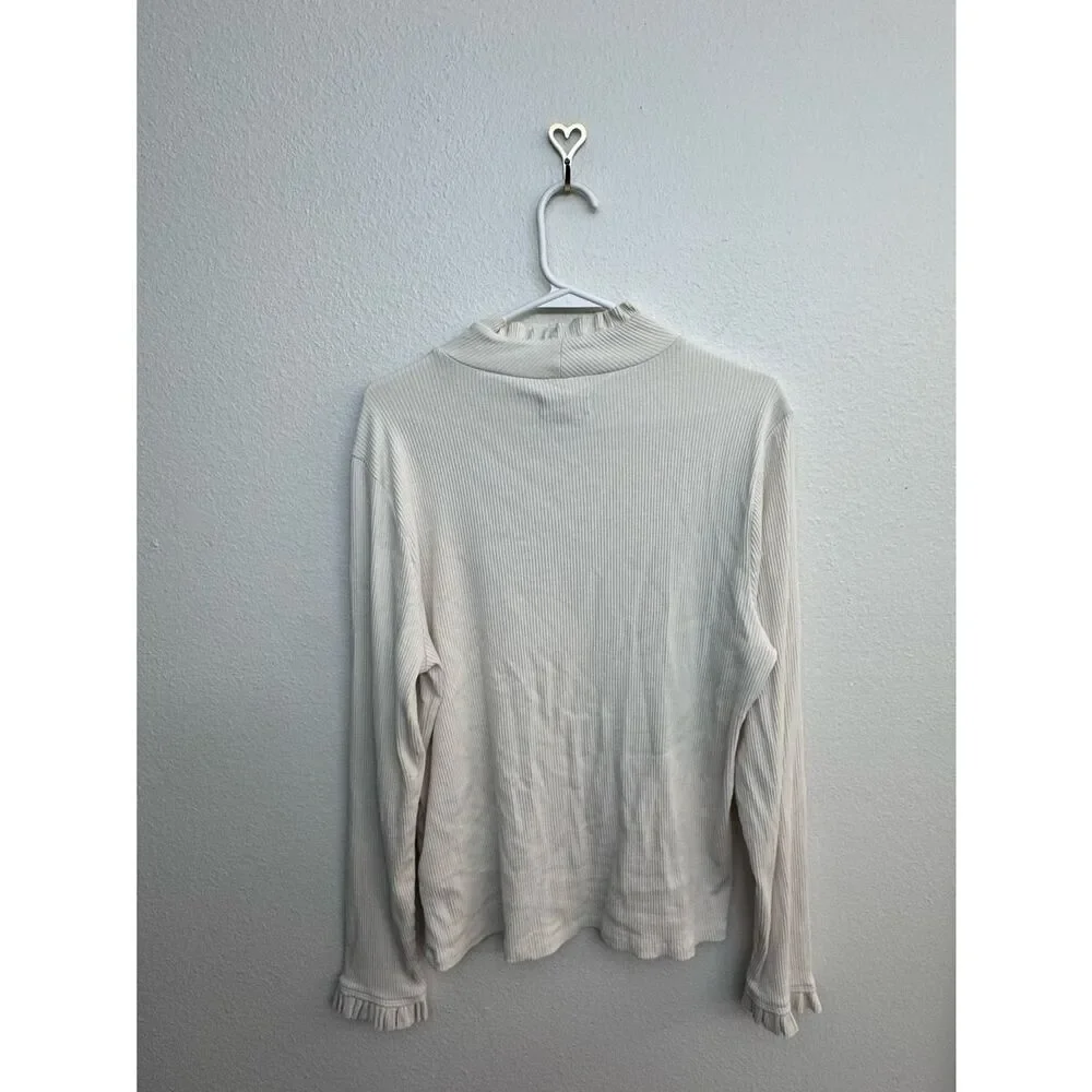NWOT J. Crew Vintage Ribbed Ruffle Mock Neck Long-Sleeve Top - Cream